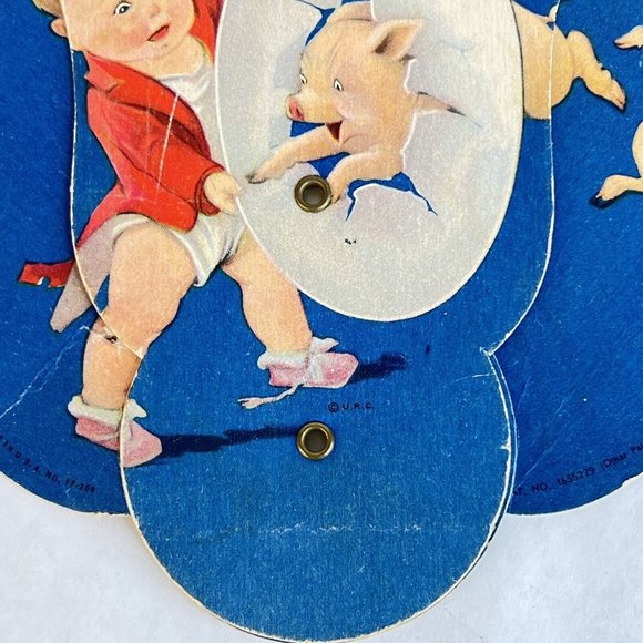 Vintage Tri Fold Advertising Cardboard Fan Boy With Circus Pigs Blue Folding - Picture 3 of 14